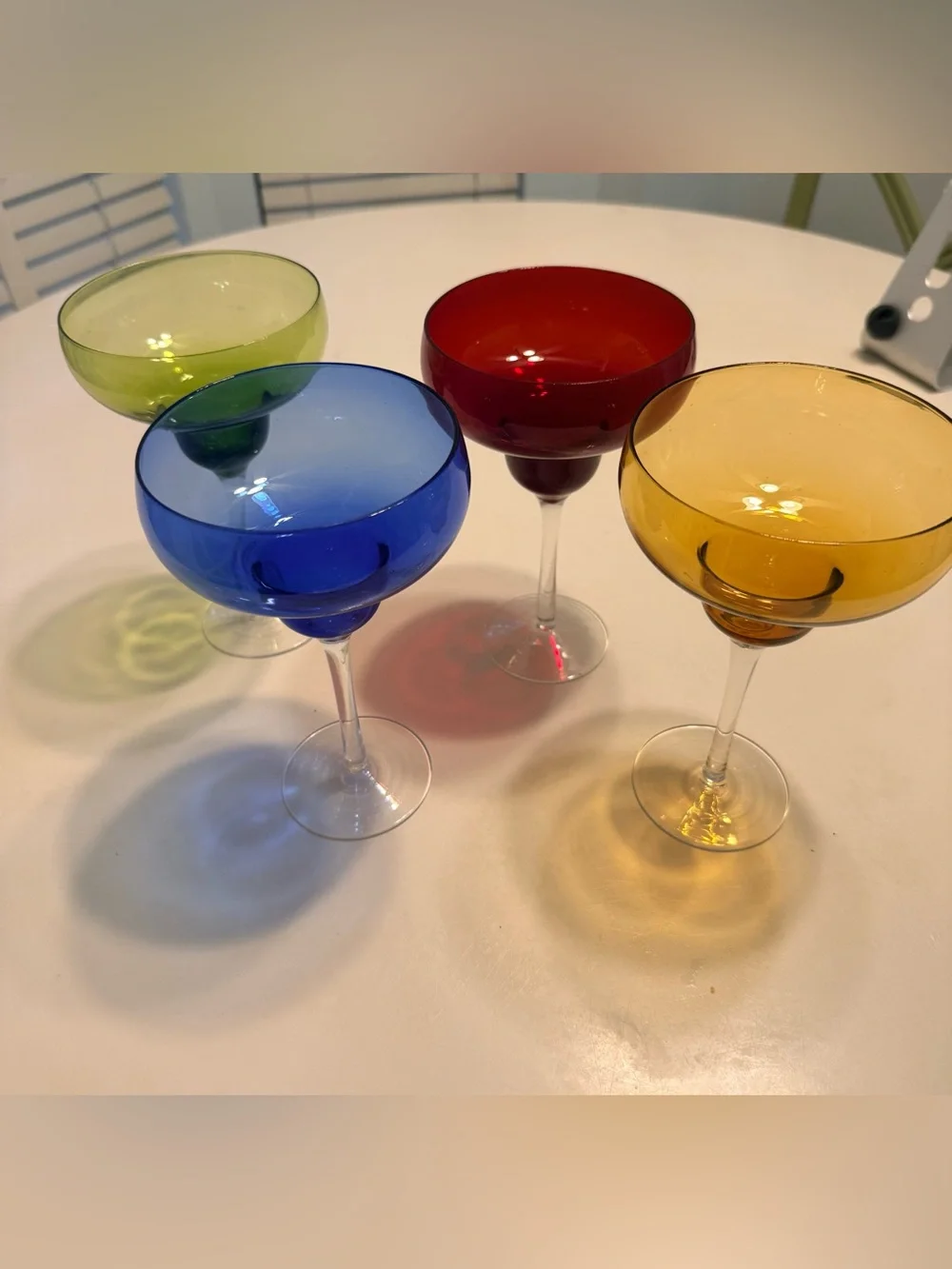 Multi Color Margarita/Martini Drink Glasses set of 4 long stem
